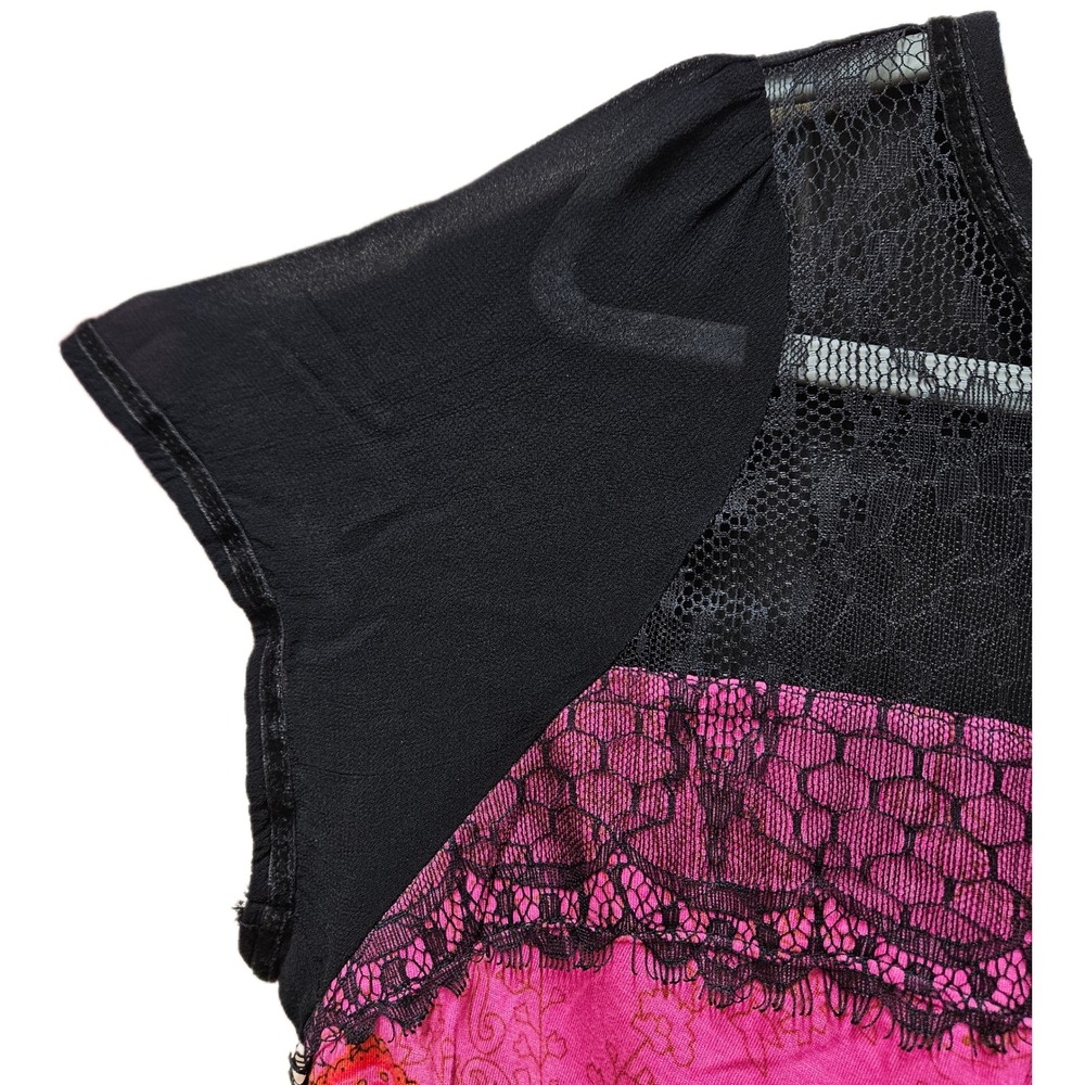 Bila Bohemian Short Sleeve‎ Sheer & Lace Detail Multicolor Floral Blouse Size XL - Picture 6 of 9